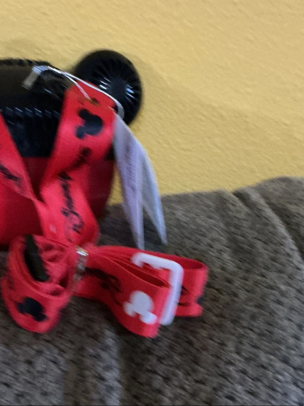 Disney Black Mickey Ear Handheld misting Fan with Red Strap nwt
